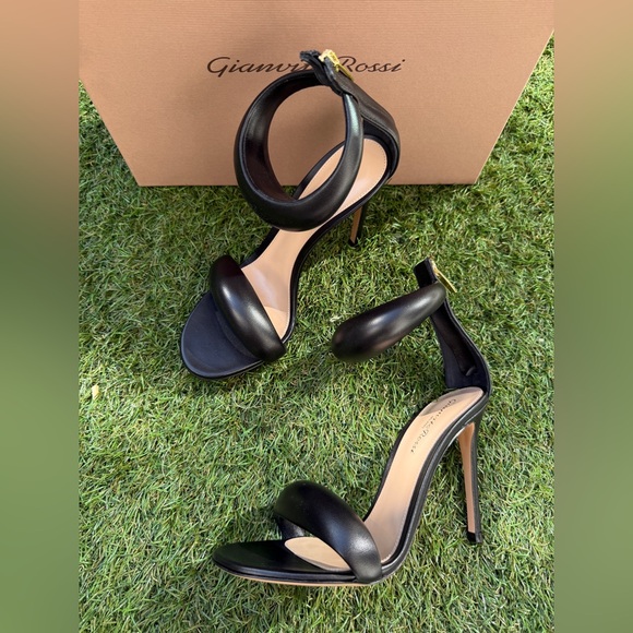 Gianvito Rossi Bijoux Black Nero Lambskin Napa Leather Ankle Strap Heels 37.5 - Picture 2 of 13